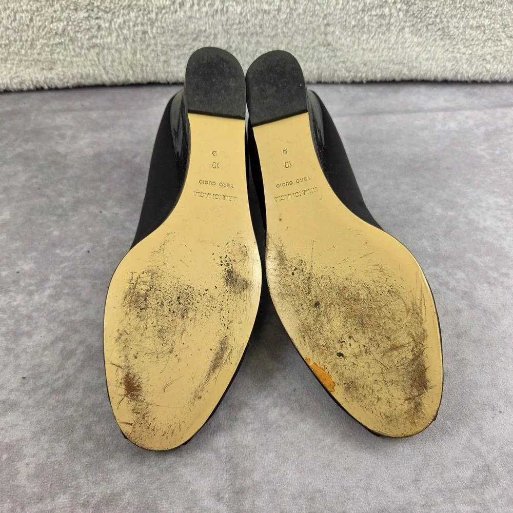 Bruno Magli Womens Black Satin Peep Toe Wedge Heels WO2304 Italian Leather 10 B